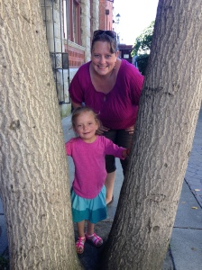 She had so much fun playing peek a boo in this tree. 